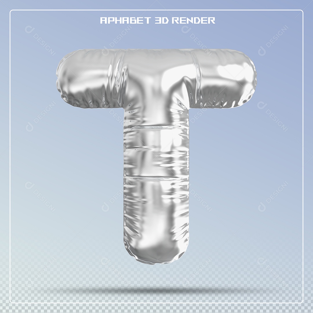 Balão Prata Letra T Maiúscula Elemento 3D Para Composição PSD