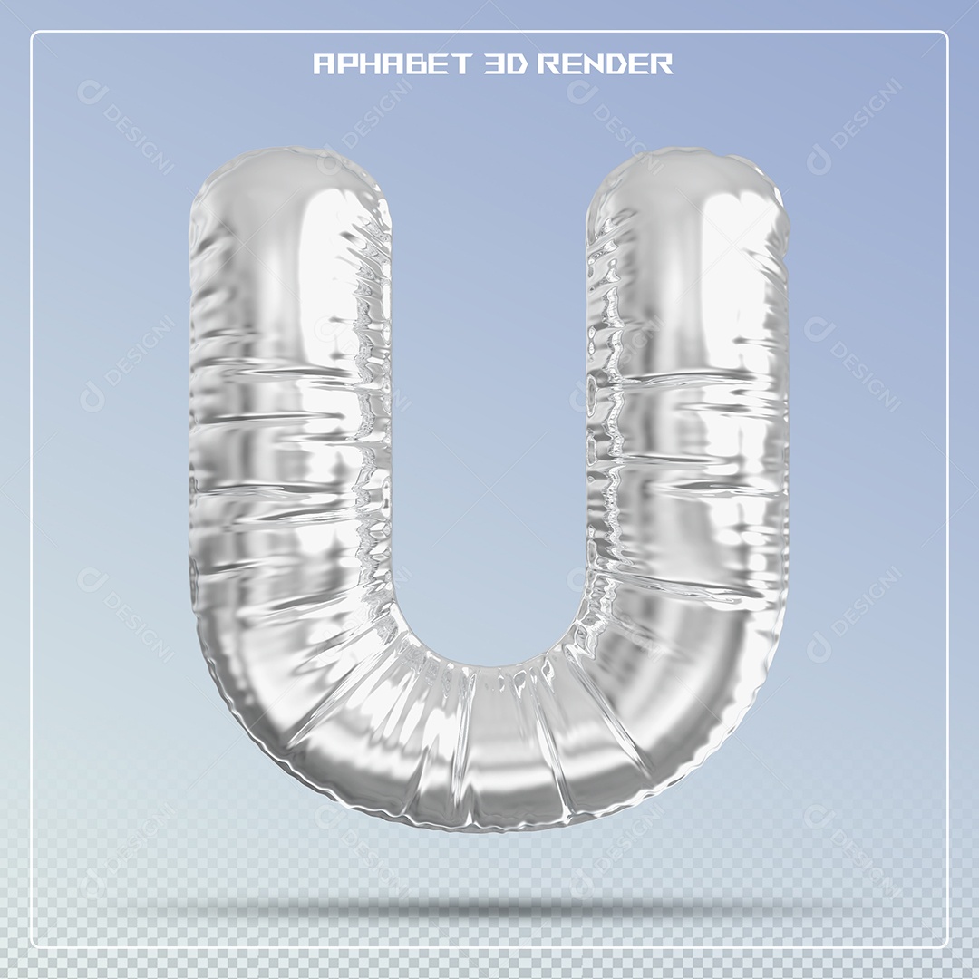 Balão Prata Letra V Maiúscula Elemento 3D Para Composição PSD