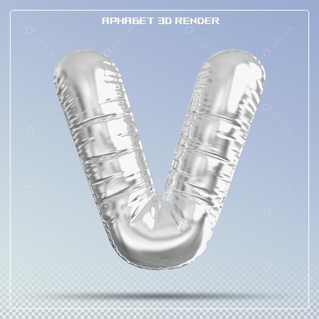 Balão Prata Letra V Maiúscula Elemento 3D Para Composição PSD