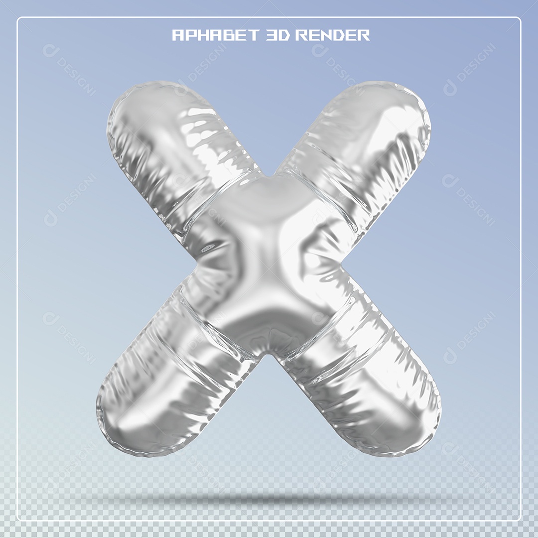 Balão Prata Letra X Maiúscula Elemento 3D Para Composição PSD