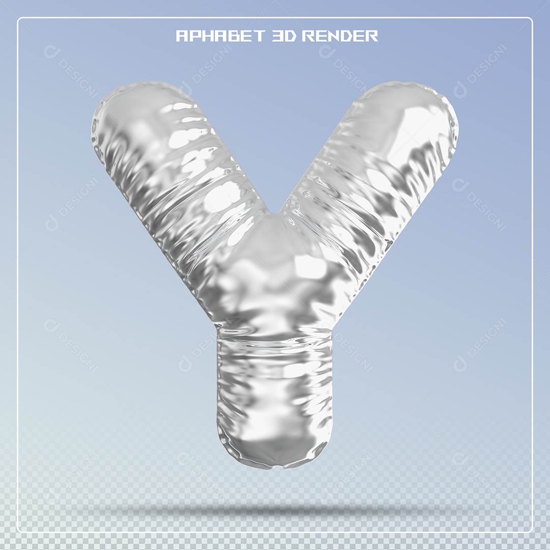 Balão Prata Letra Y Maiúscula Elemento 3D Para Composição PSD