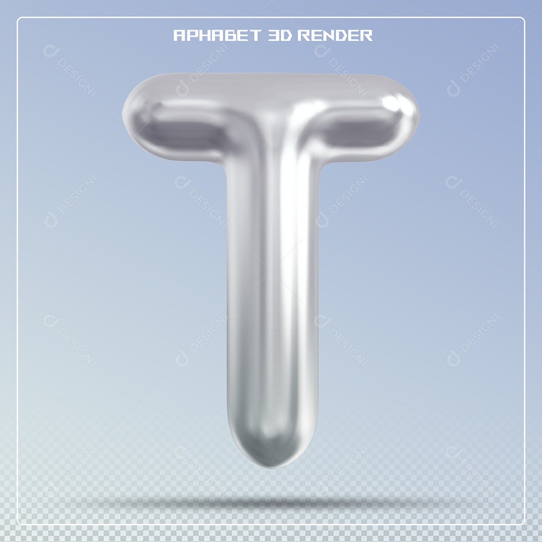 Balão Prata Letra T Maiúscula Elemento 3D Para Composição PSD