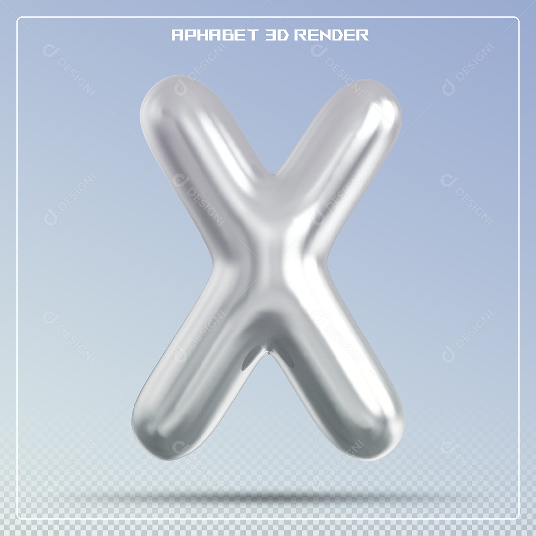 Balão Prata Letra X Maiúscula Elemento 3D Para Composição PSD