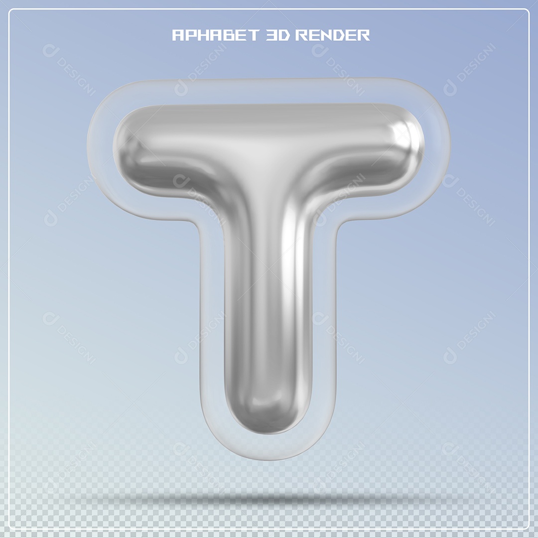 Letra Prata Letra T Maiúscula Elemento 3D Para Composição PSD