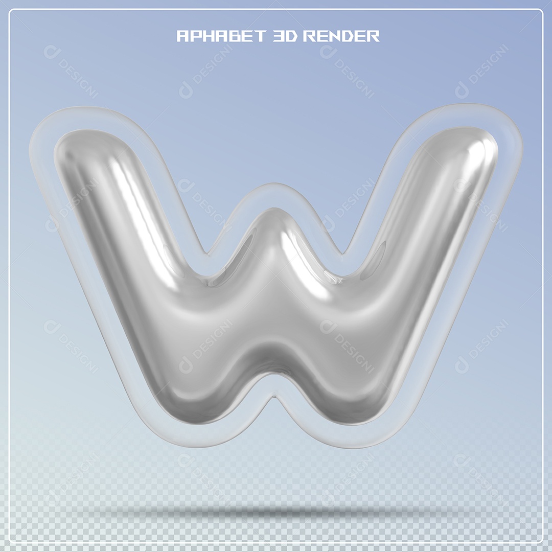 Letra Prata Letra W Maiúscula Elemento 3D Para Composição PSD