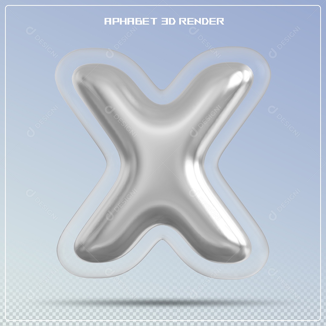 Letra Prata Letra X Maiúscula Elemento 3D Para Composição PSD