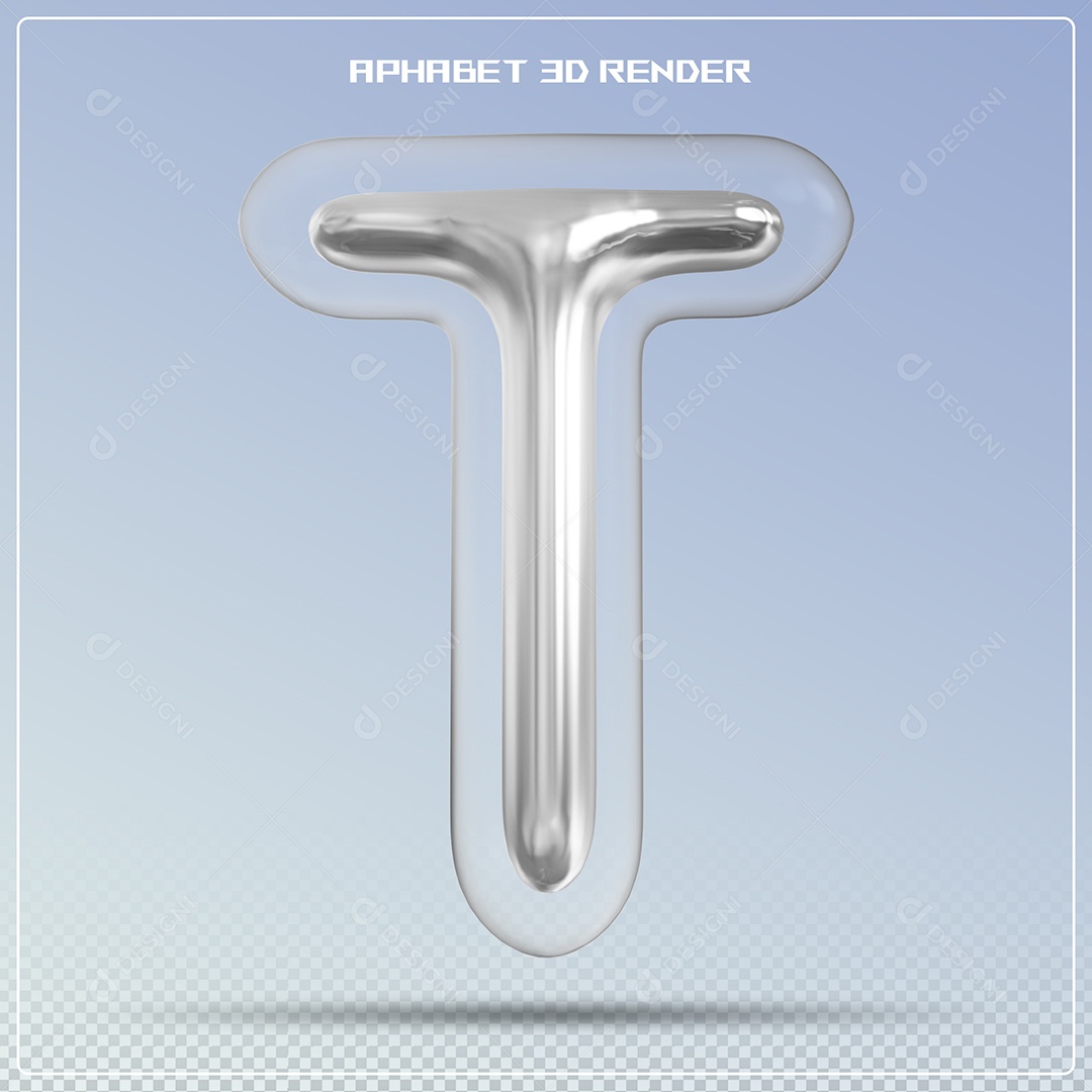 Letra Prata Letra T Maiúscula Elemento 3D Para Composição PSD