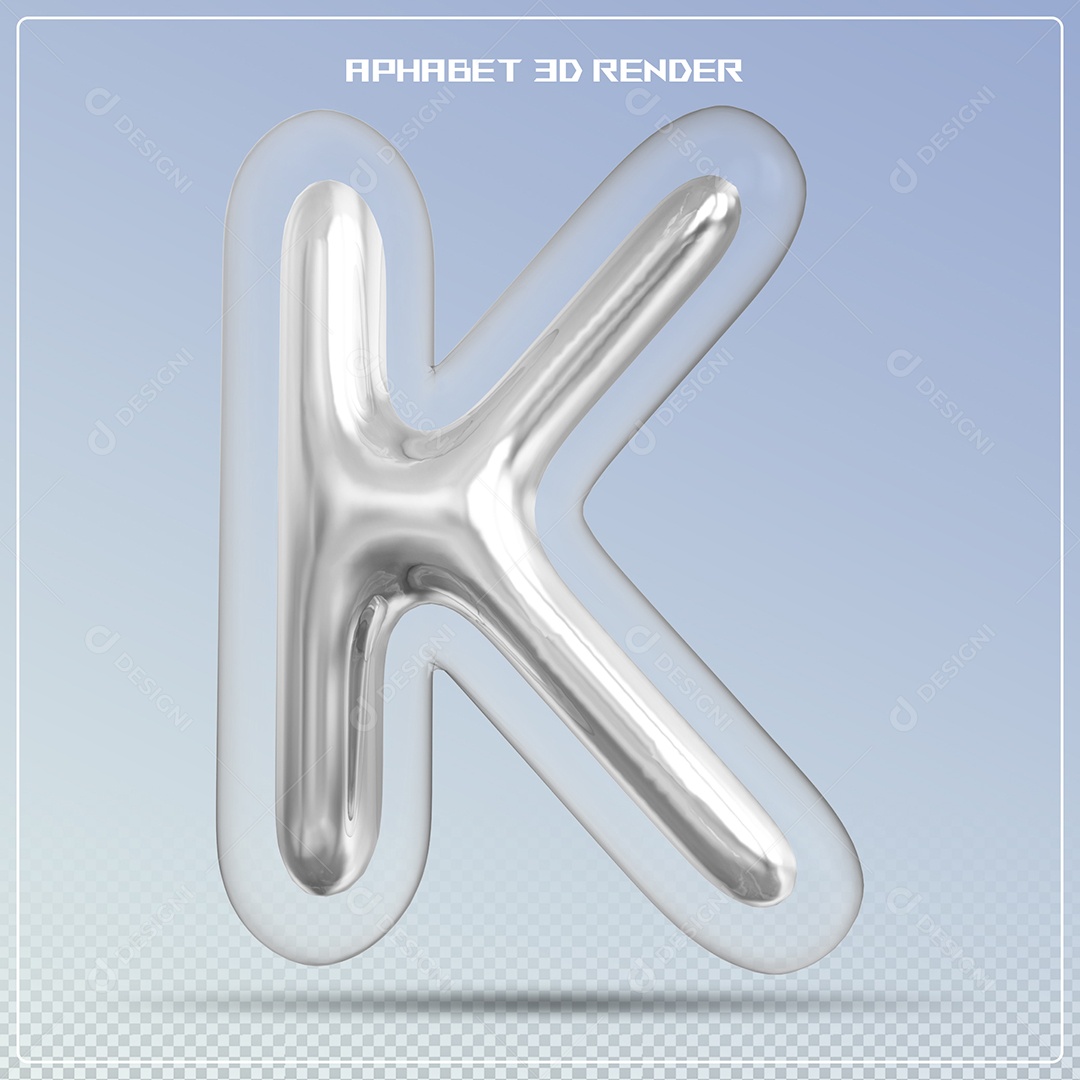 Letra Prata Letra K Maiúscula Elemento 3D Para Composição PSD