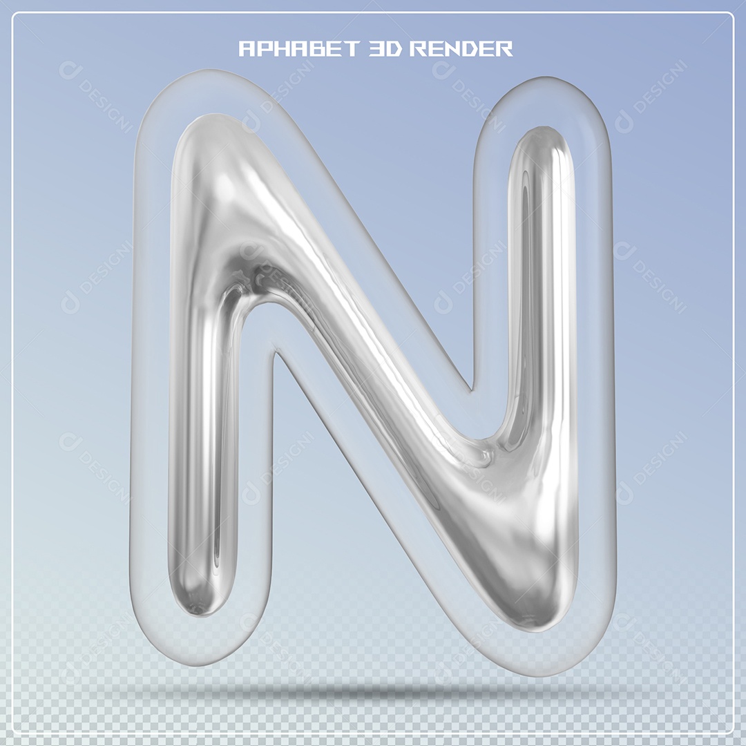 Letra Prata Letra N Maiúscula Elemento 3D Para Composição PSD