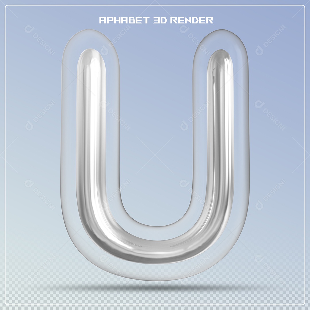 Letra Prata Letra U Maiúscula Elemento 3D Para Composição PSD