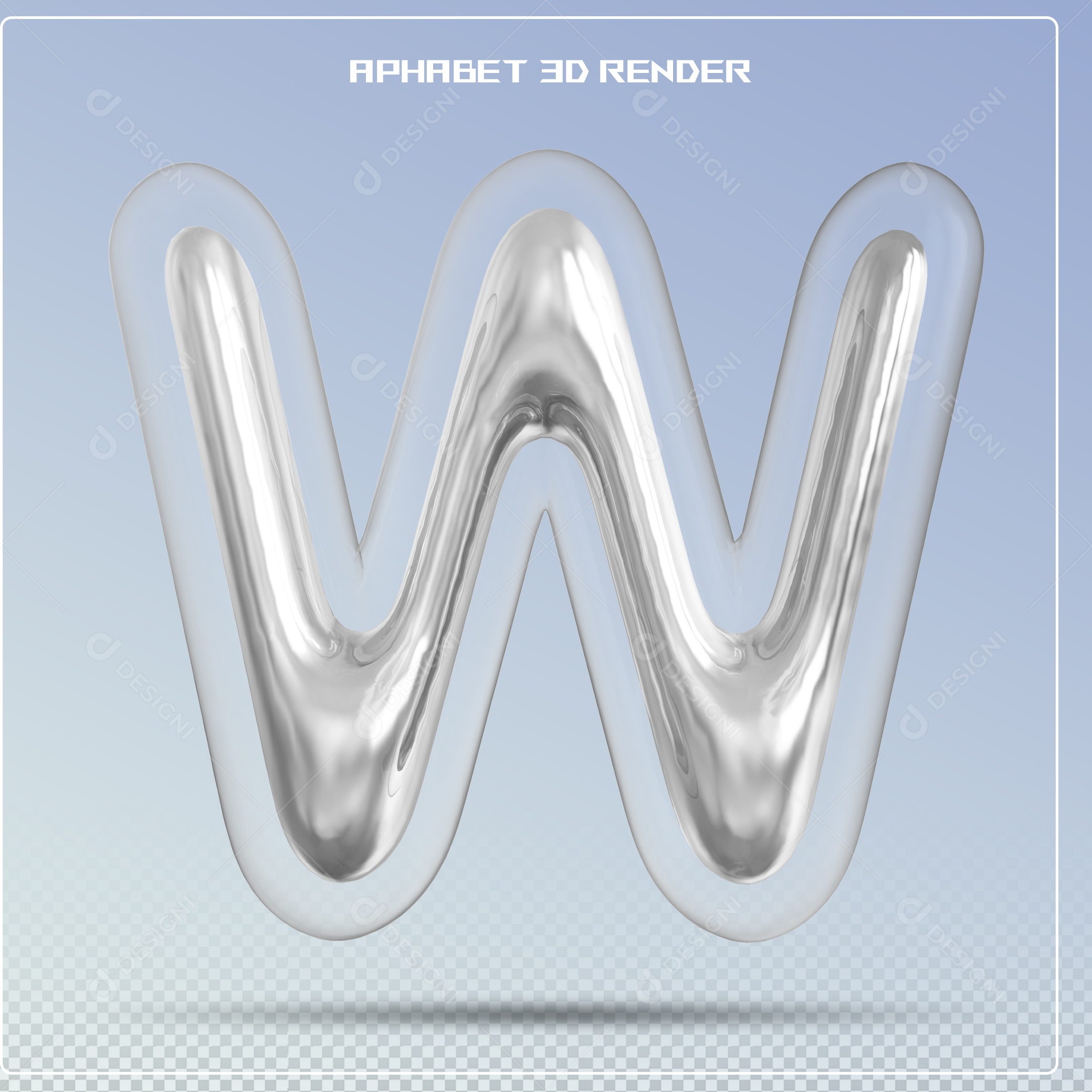 Letra Prata Letra W Maiúscula Elemento 3D Para Composição PSD