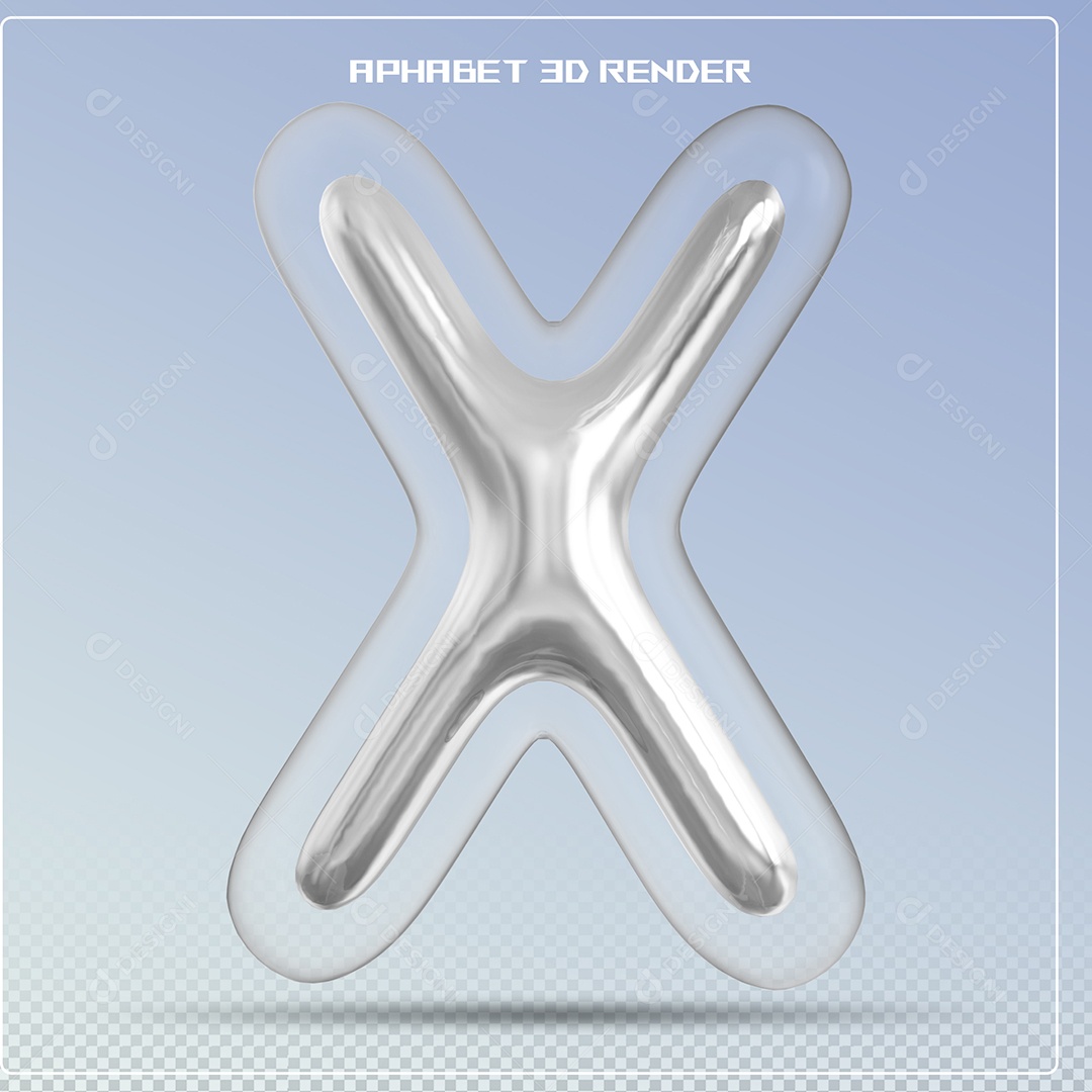 Letra Prata Letra X Maiúscula Elemento 3D Para Composição PSD