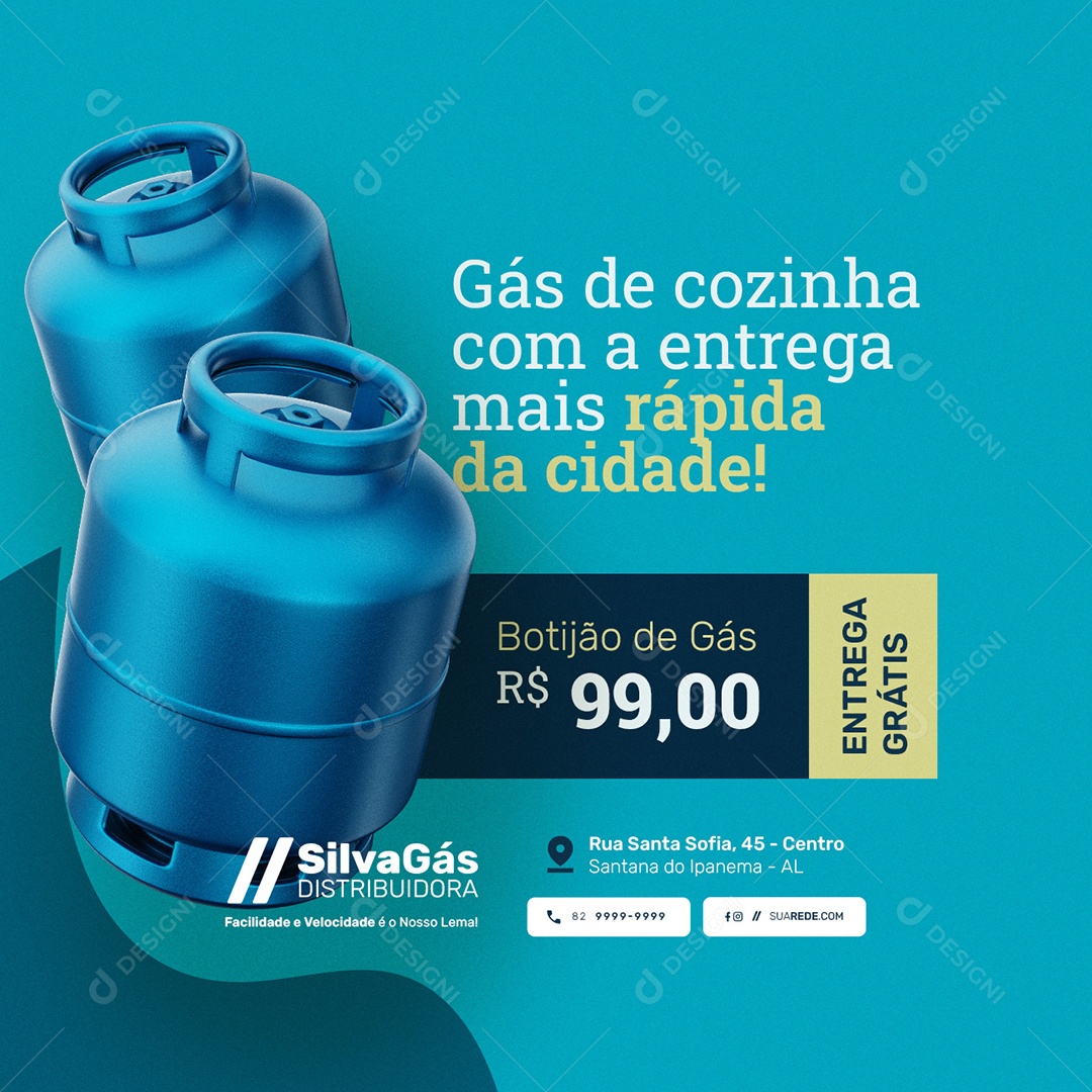 Gás de Cozinha Com a Entrega Mais Rápida da Cidade Social Media PSD Editável