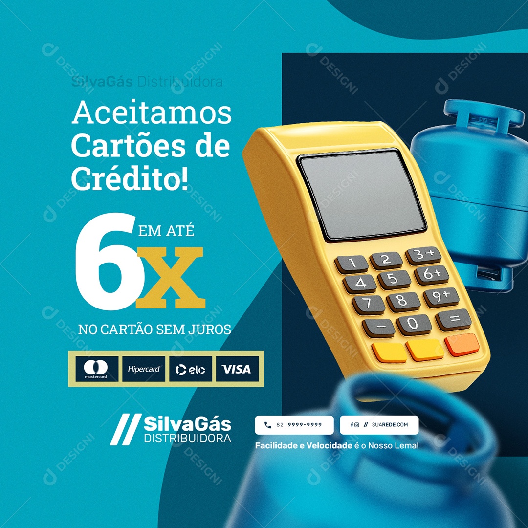 Distribuidora de Gás Aceitamos Cartões de Crédito Social Media PSD Editável