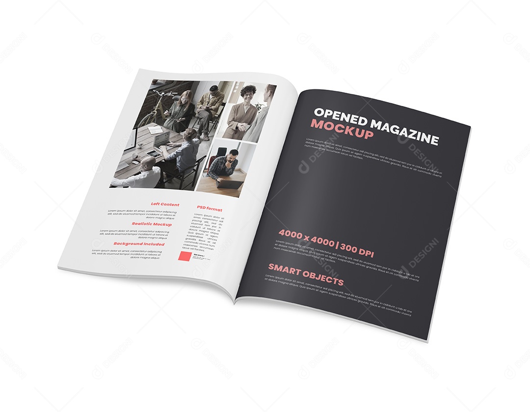 Revista vista de dentro Mockup PSD editável