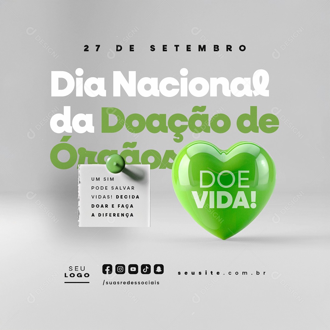 Dia Nacional Da Doação de Órgãos 27 de Setembro Doe Vida Social Media PSD Editável