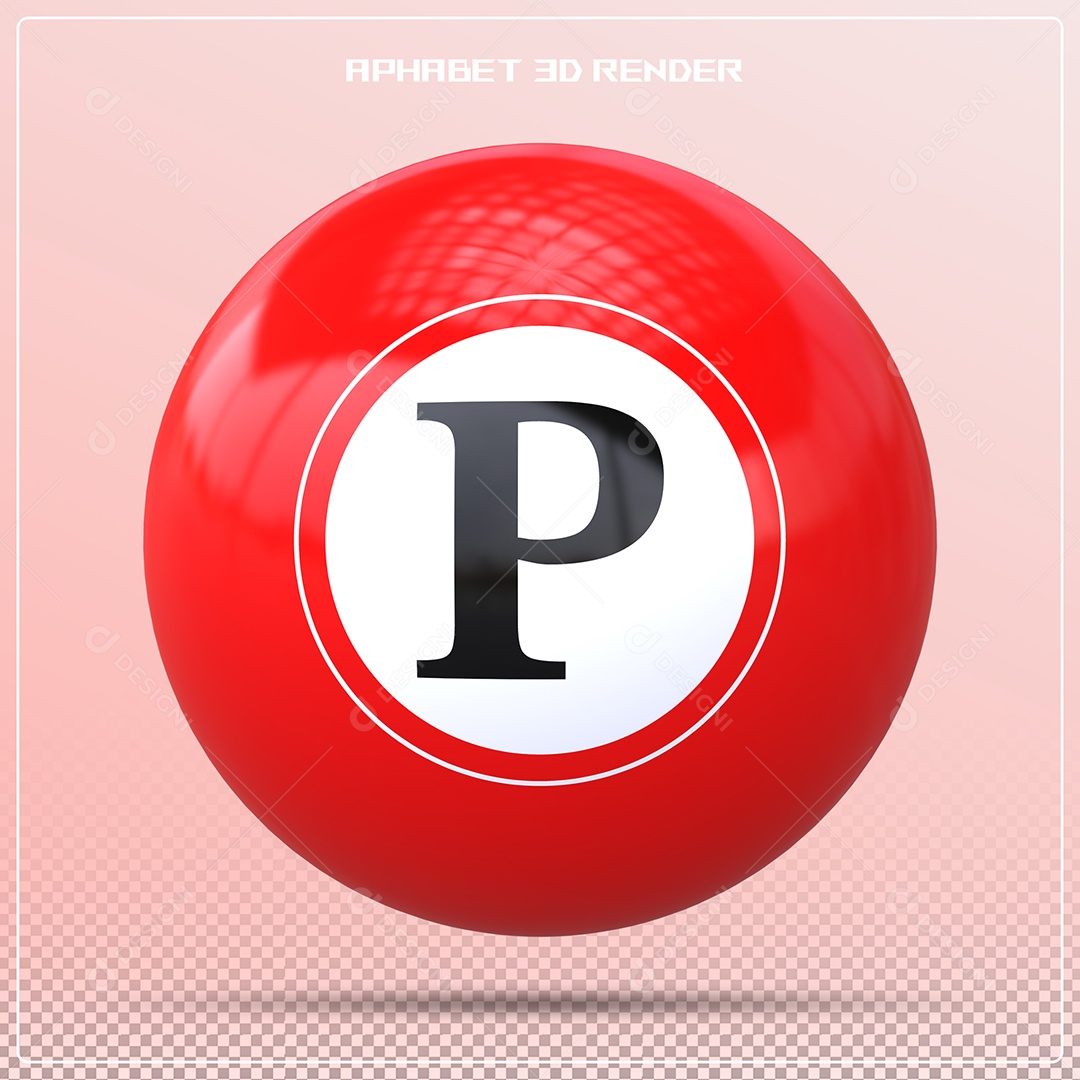Bola Vermelha Letra P Maiúscula Elemento 3D Para Composição PSD