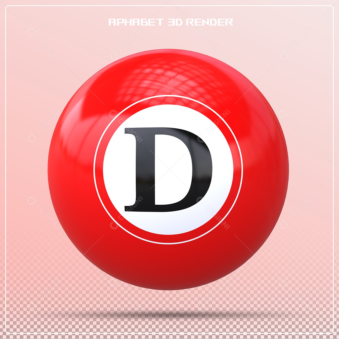 Bola Vermelha Letra D Maiúscula Elemento 3D Para Composição PSD