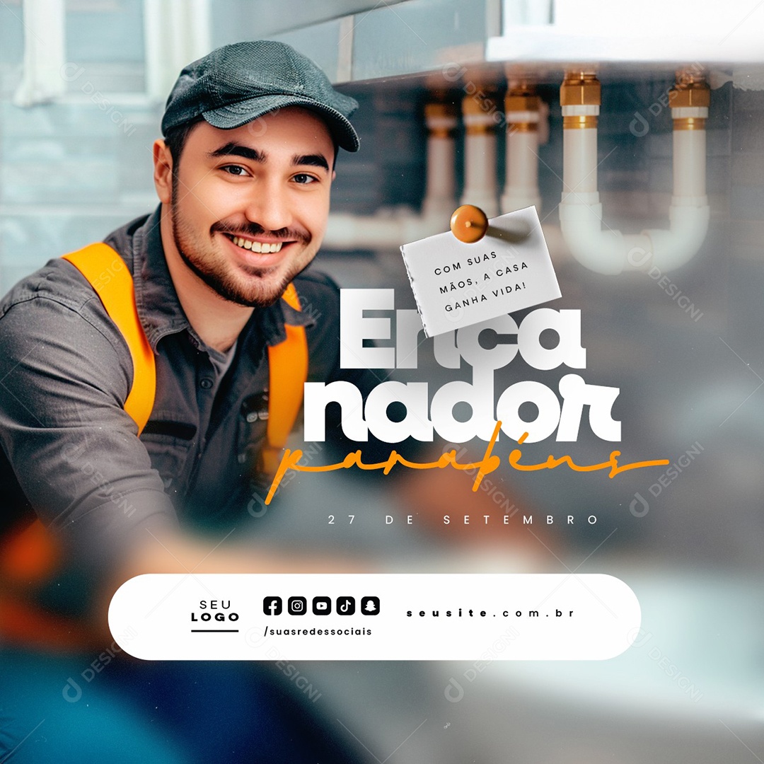 Dia do Encanador 27 de Setembro Parabéns Social Media PSD Editável