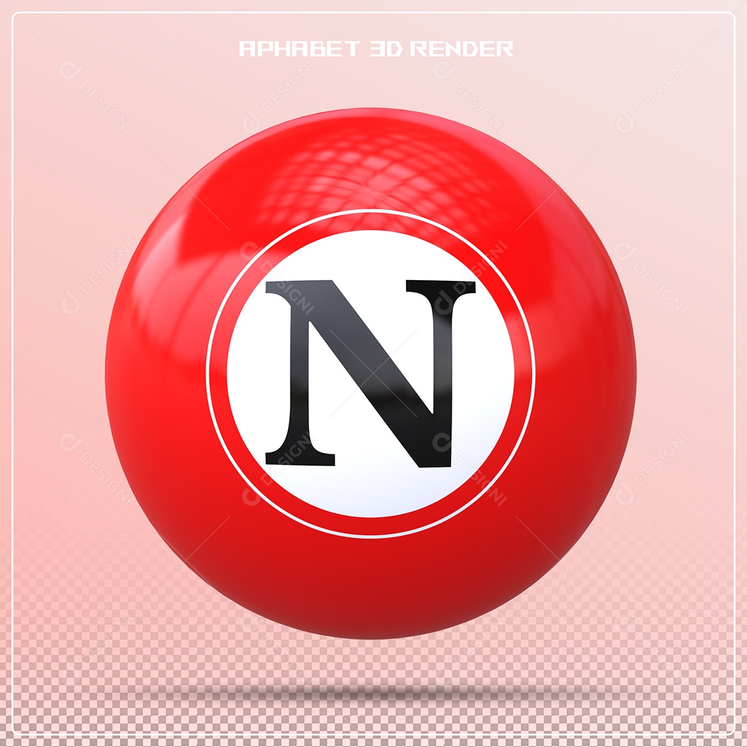 Letra Red Ball N Maiúscula 3D Element for PSD Composition