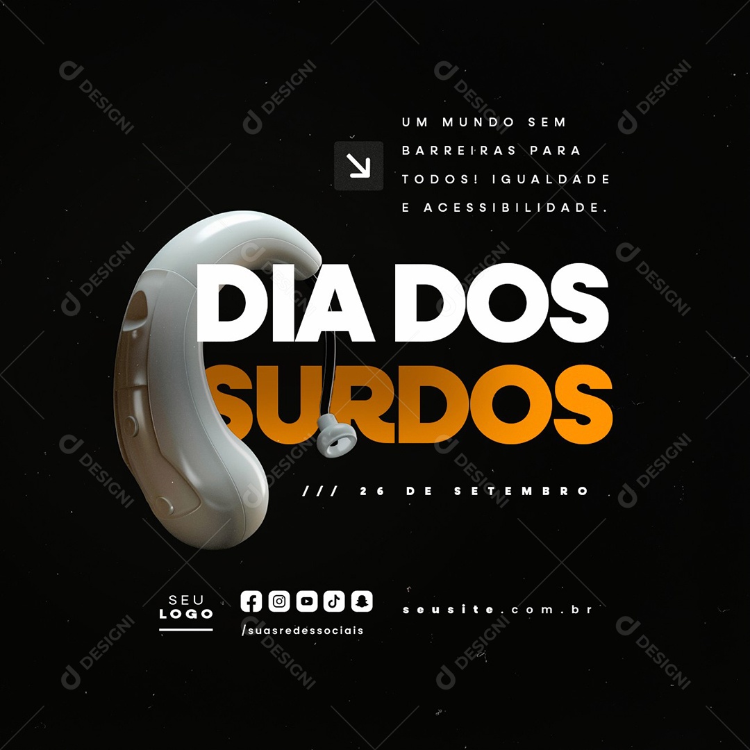 Dia dos Surdos 26 de Setembro Um Mundo Sem Barreiras Social Media PSD Editável