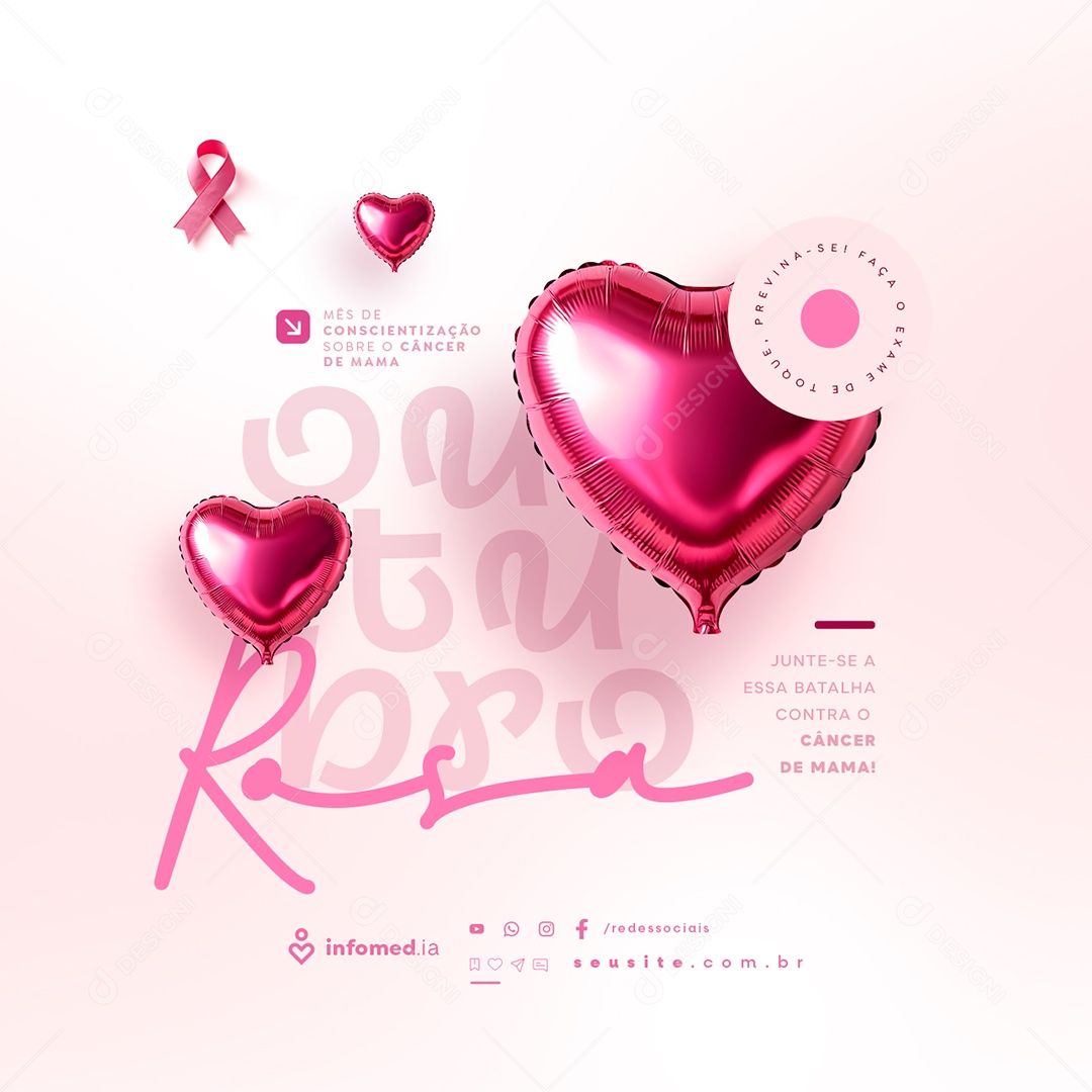 Outubro Rosa Mês de Conscientização Sobre o Câncer de Mama Social Media PSD Editável