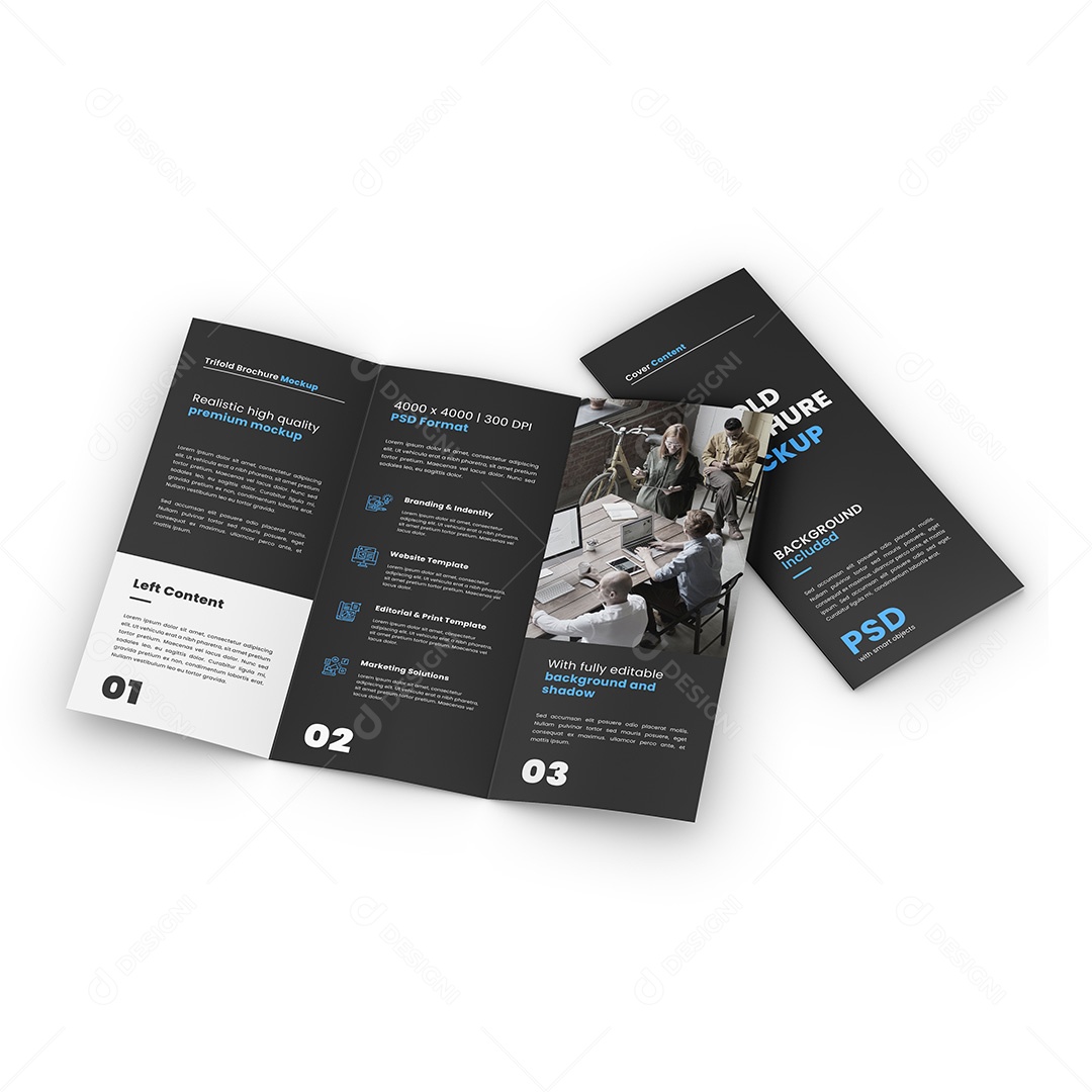 Panfleto Fechado e Aberto Mockup PSD Editável