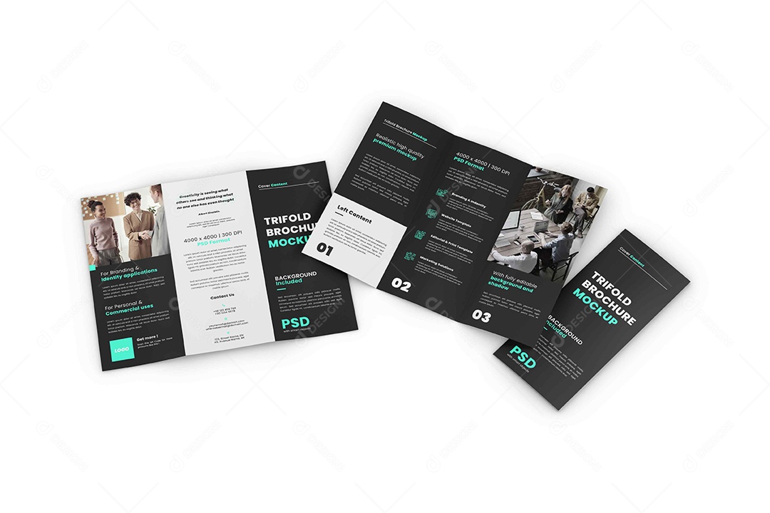 Panfleto Visto Dentro Capa e Trás Mockup PSD Editável