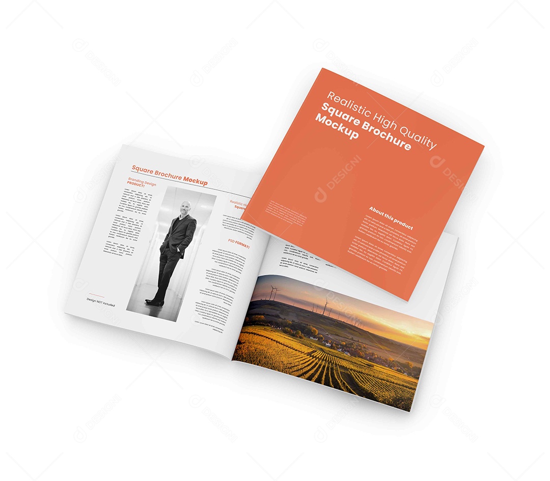 Revista Quadrada Visão interior e Capa Mockup PSD Editável