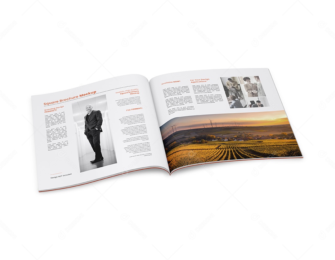 Revista Tipo Quadrada Aberta Mockup PSD Editável