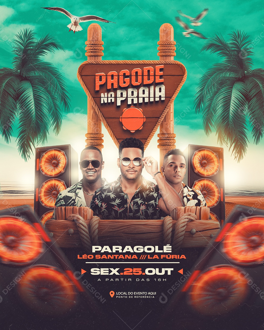 Flyer Pagode na Praia Social Media PSD Editável