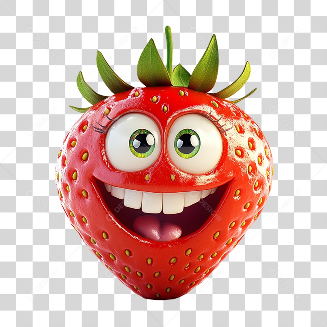Personagem Alimento Morango com Carinha PNG Transparente