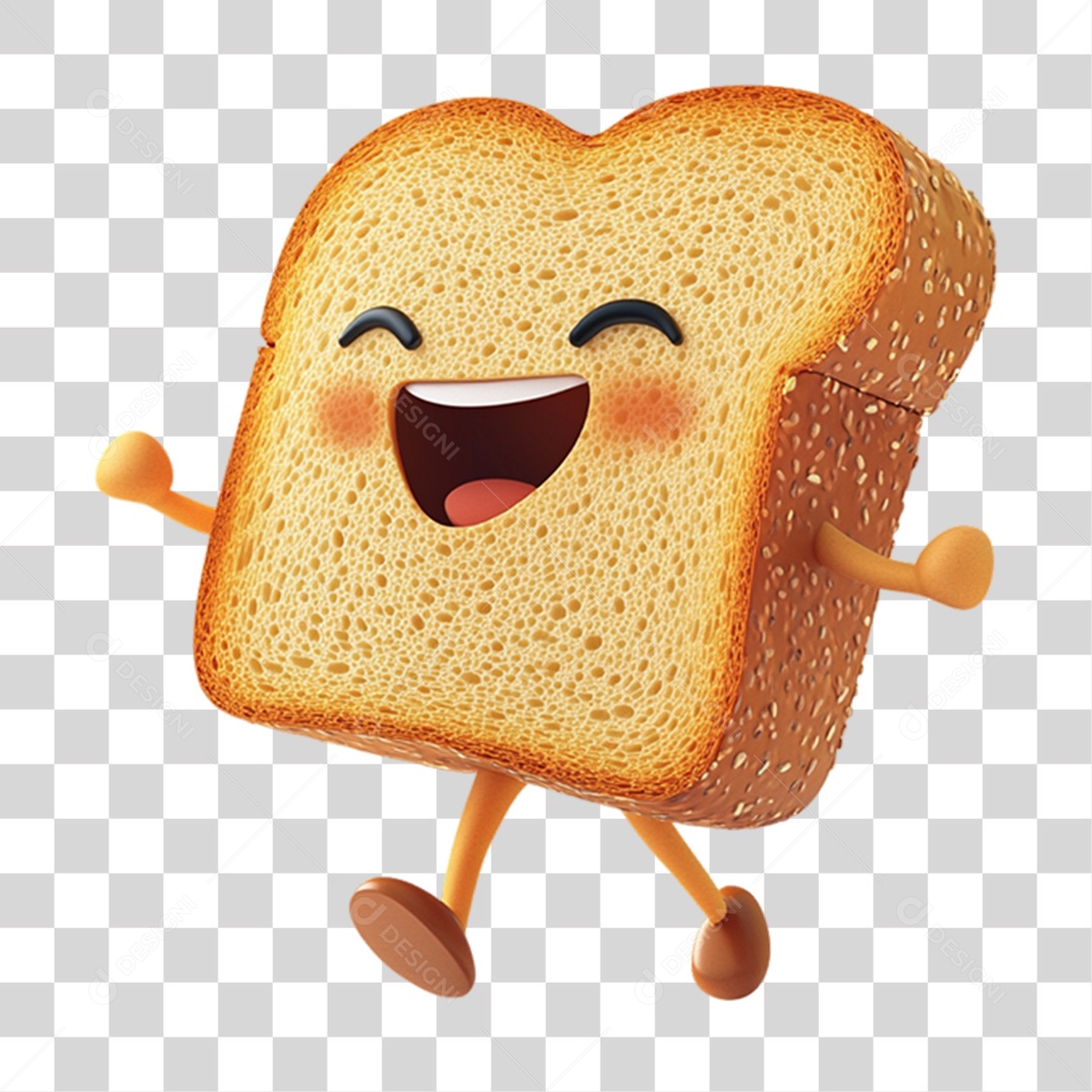 Personagem Alimento Pão com Carinha PNG Transparente