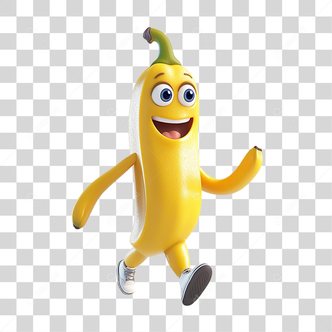 Personagem Alimento Banana com Carinha PNG Transparente