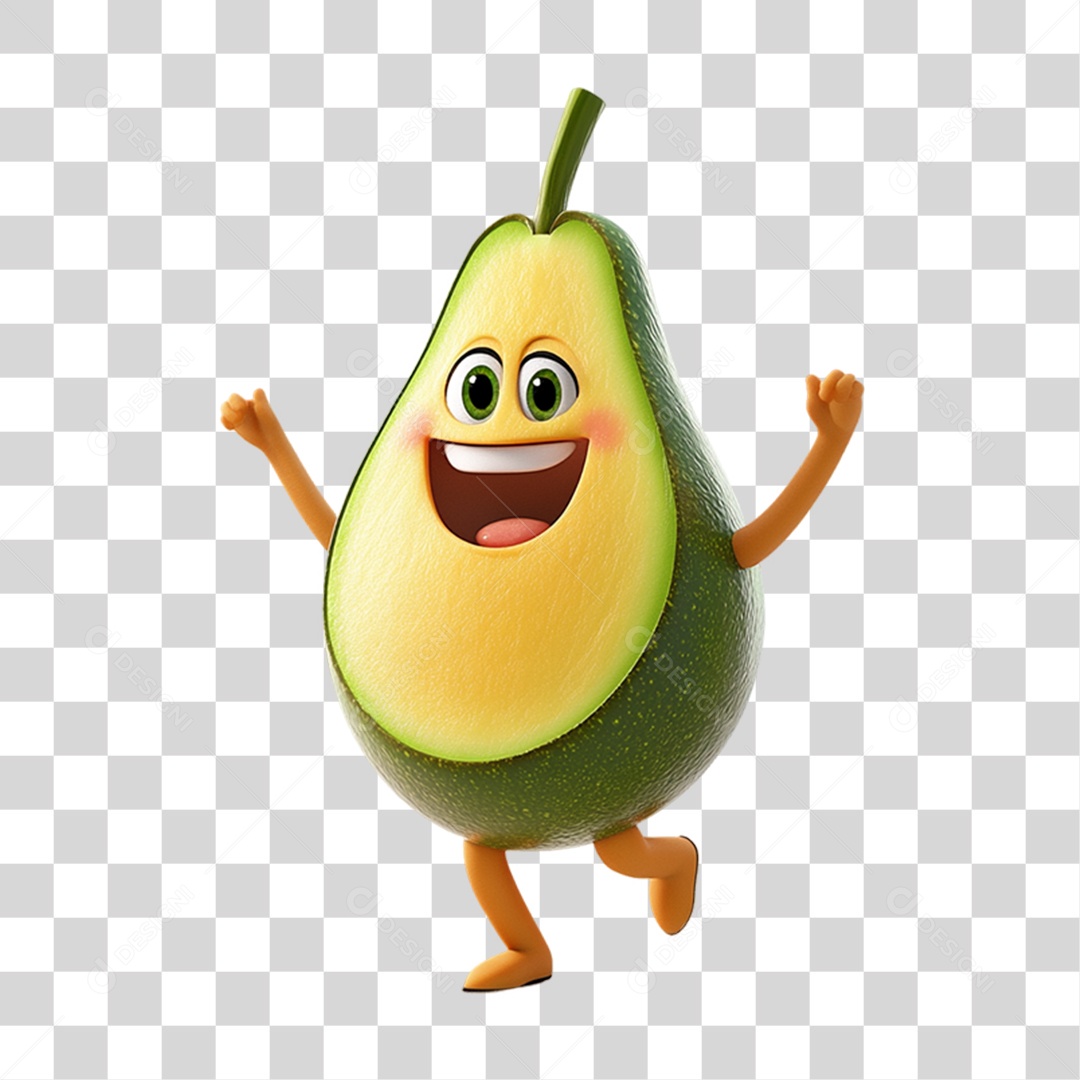 Personagem Alimento Abacate com Carinha PNG Transparente