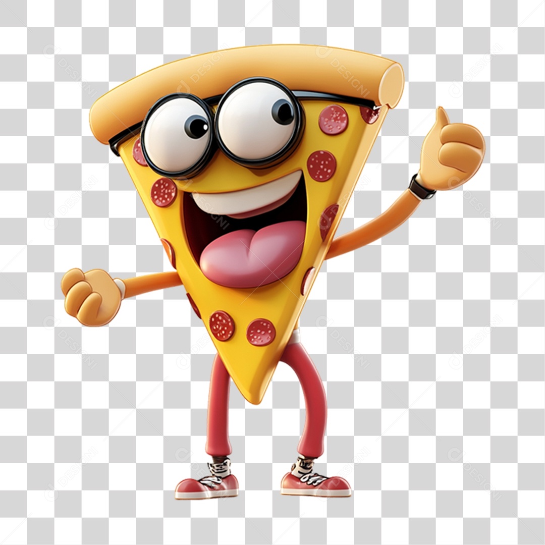 Personagem Alimento Pizza com Carinha PNG Transparente