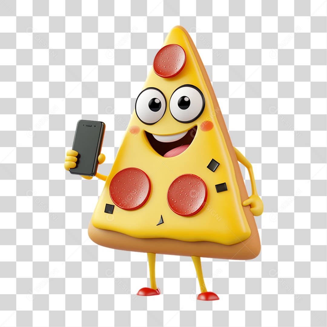 Personagem Alimento Pizza com Carinha PNG Transparente