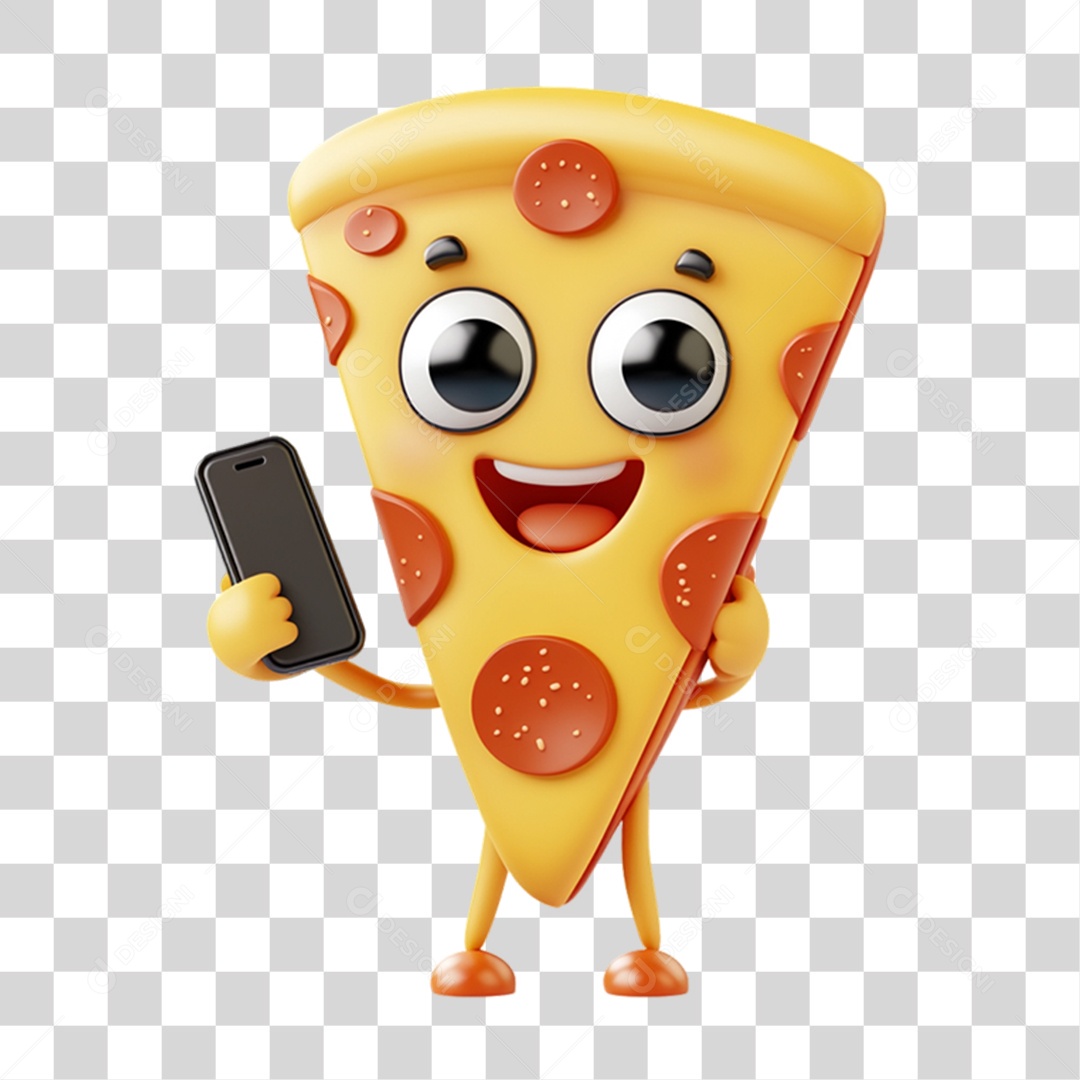 Personagem Alimento Fatia de Pizza com Carinha PNG Transparente