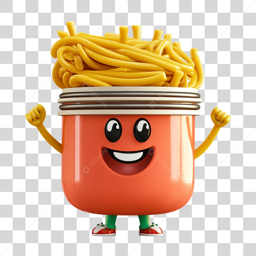 Personagem Alimento Panela com Macarrão com Carinha PNG Transparente