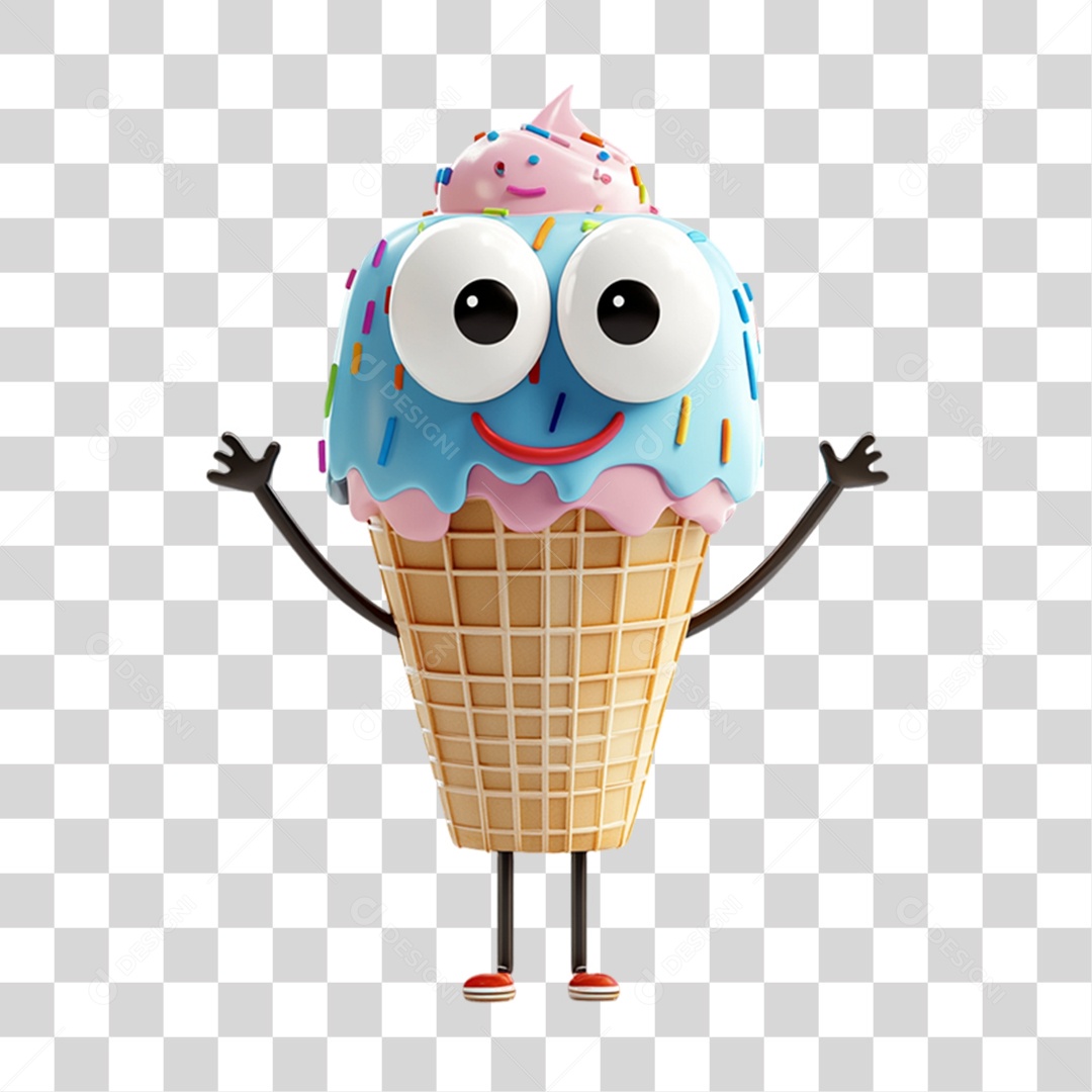 Personagem Alimento Sorvete com Carinha PNG Transparente