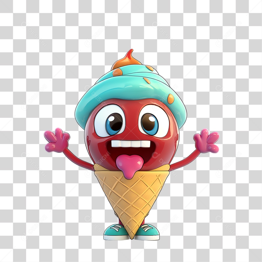 Personagem Alimento Sorvete com Carinha PNG Transparente