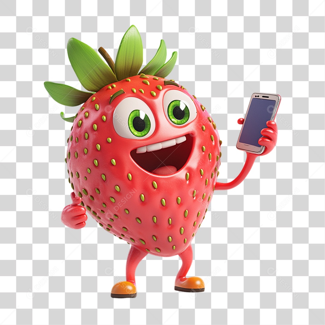 Personagem Alimento Morango com Carinha PNG Transparente