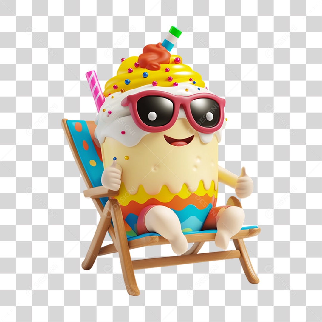 Personagem Alimento Sorvete com Carinha PNG Transparente