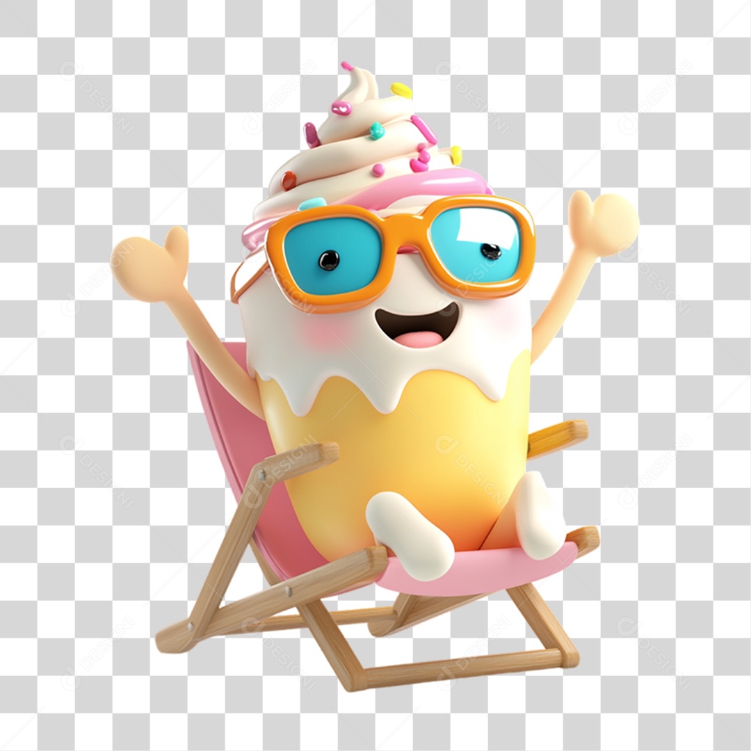 Personagem Alimento Sorvete com Carinha PNG Transparente