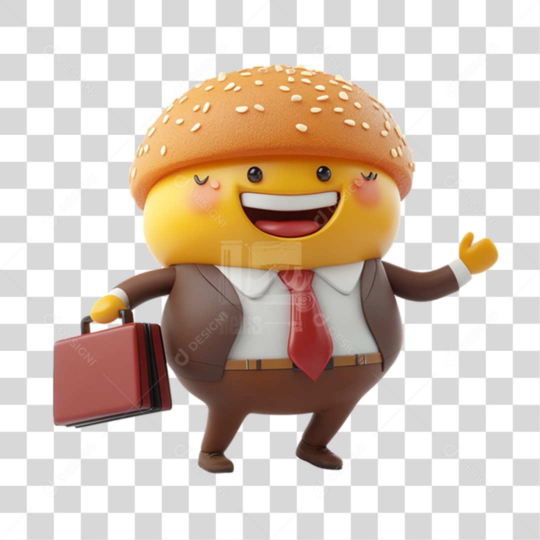 Personagem Alimento Hambúrguer com Carinha PNG Transparente