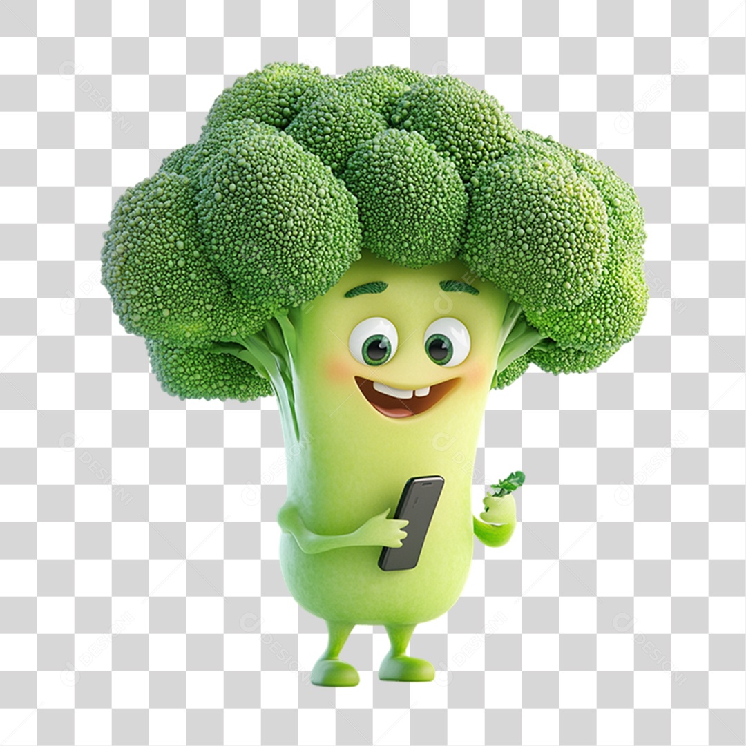 Personagem Alimento Brócolis com Carinha PNG Transparente