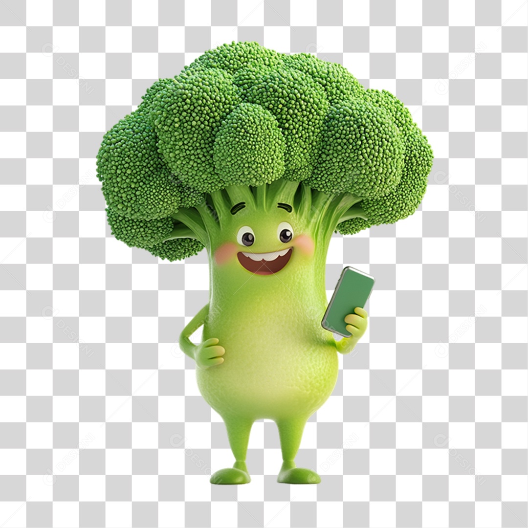 Character Food Broccoli with Carinha PNG Transparent