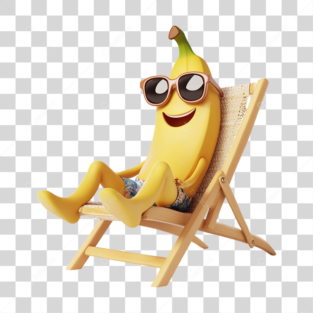 Personagem Alimento Banana com Carinha PNG Transparente