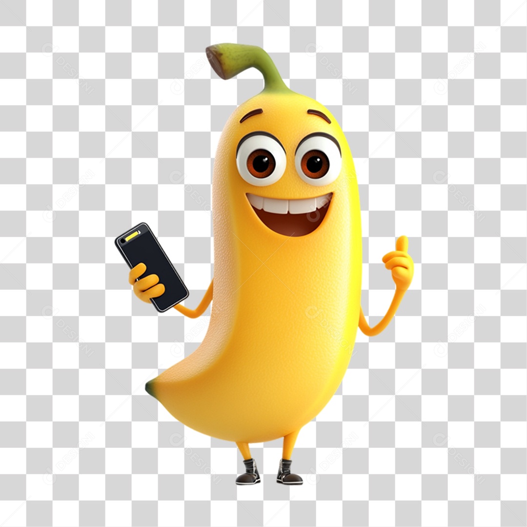 Personagem Alimento Banana com Carinha PNG Transparente