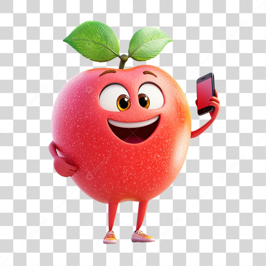 Personagem Alimento Maçã com Carinha PNG Transparente